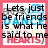 A static image with a pink border containing three text over a background with repeated 'DANCE' and 'HEARTS' text in blue and red