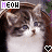 Animated contact sheet of a kitten's face with changing eye expressions and heart icons, each frame labeled "MEOW" at the top left.