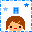 Pixel art avatar with brown hair, red lips, and pink cheeks; blue star and moon symbols on white background with blue border.