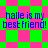 Pixelated text 'halle is my best friend!' repeated on a green and pink checkered background with shifting diamond patterns.