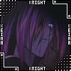 repeated anime-style character portraits with purple hair, dark clothing, and a pixelated border containing text fragments
