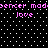 Pixelated text repeats across a black background with white dots, showing 'modencer' and 'love' in pink.