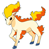 Two side-by-side pixelated frames of a cartoon pony-like creature with flame accents on its head, back, and tail against a white background.