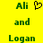 Yellow background with green pixelated text 'Ali', a black heart symbol, and the word 'and' followed by 'Logan' in two identical side-by-side