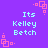 Pixelated text 'Its Kelley Betch' repeated across a purple background with pink square corner decorations.