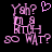Pixelated pink text and symbols on black background, two side-by-side frames showing identical static elements except for a heart symbol in the top center of the left frame.