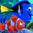six showing pixelated text and characters from Finding Nemo with varying background colors