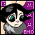 Pixelated cartoon girl with black hair and teal eyes on purple background, displaying slight head movement across frames.
