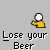 Pixelated yellow figure with white head holding a beer mug, displayed in a with text and symbols changing across frames