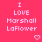Pixelated pink background with white text reading 'I LOVE Marshall LaFlower' and small heart or arrow symbols in a