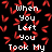 Black background with red arrow-like shapes scattered across, white pixelated text reading 'When you Left you Took My Heart' in a vertical arrangement.