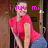 Pixelated image of a person in pink top and blue pants with purple text 'i luv mi' overlaid on the face against brown background.
