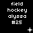Pixelated text and symbols on a black background with three of repeated 'field hockey alyssa #25' text, plus animated changes to surrounding symbols