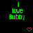 Green text reading 'I love Bubby' with pink pixel hearts on a black background, displayed in three of two icons each