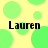 Green circular shapes on a yellow background with four instances of the text 'Lauren' in black pixelated font.