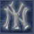 Pixelated silver 'NY' monogram on dark blue background with subtle gradient and soft highlights.