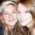 Two women with light brown hair pose closely together, smiling; green text 'bff :D' appears on a black background to the right.