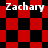 Red and black checkered pattern with four instances of the text "Zachary" in white pixelated font across different sections.