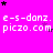 A bright pink background with repeated white text 'e-s-danz. piczo.com' and scattered black/purple stars, partially cropped on the right.