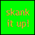 Green background displays 'skank it up!' text with pixelated colors; left frame shows solid green, right frame adds a black heart symbol at top center.