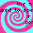 A static image with four identical spiral patterns in pink and cyan, overlaid with partially visible text fragments.