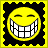 A yellow smiley face with a wide grin and closed eyes on the left, next to gray text reading 'Be happy !!!!!' on the right.