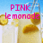 Pixelated image with pink text 'PINK lemonade' over a light blue background featuring golden lemonade glasses.