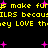 Yellow pixelated text on black background with pink starbursts, repeating 'make furs make fur ILRS because they LOVE they LOVE th' in two