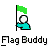 Animated pixel art sequence showing a teal figure holding a green flag, transitioning through various poses and background elements including text "HMM..." and interior scenes.