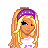 Pixel art contact sheet showing multiple frames of a character named Tracy with blonde hair, purple headband, and pink top against a bright pink background with stars.