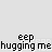 Pixel art animation of two figures in blue and yellow clothing hugging, with text 'eep' below each frame and a white button labeled 'AGAIN: YEAH' visible.