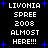 Pixelated text and blue stars on black background with repeated 'LIVONIA SPREE 2008 ALMOST HERE!!!' phrases.