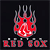 Pixelated static icon featuring a red and gray baseball team logo with