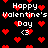 Pixelated Valentine's Day icon with repeating text and red hearts on black background, animated to shift positions.