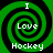 Four identical green spiral patterns with black outlines, each containing white text reading 'I Love Hockey' in a pixelated font.