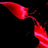 Red pixelated abstract shape on black background, with gradient from dark red to bright pink, no visible text or distinct objects.
