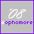 A contact sheet of 20 animated frames showing a pixelated icon with alternating '08' text and 'sophomore' labels, followed by repeated 'freshman no more!' text across all frames.
