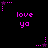 Pixelated pink text 'love yo' and star-shaped icons on a black background with dotted lines.