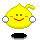 Two pixelated yellow circular figures with white ears and black feet, one smiling with red mouth, the other with closed eyes.