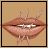 Pixelated lips with white teeth and silver sparkles on a tan background, with text variations above and below.