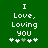 A green background displays white pixelated text "I Love, Loving you" with a row of five small plus signs below it; the middle plus sign alternates between light gray and white across two frames.