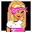 Pixelated image of a blonde woman with a pink bandana covering one eye, wearing a white top with pink stripes, next to pink text reading 'Ghetto Girl' on black background.