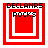 Four red and white square frames with 'DECLARS' text at top and 'ROCKS' in center, each frame showing different nested square configurations.