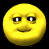 Yellow circular face with black eyes and red mouth, showing multiple expressions including closed eyes, tongue out, and smiling.