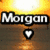 Pixelated icon with 'Morgan' text, heart symbol, and star-patterned background in yellow and brown tones.