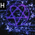 Four identical purple geometric patterns on a blue pixelated background, each with distinct white text overlays in black rectangles.
