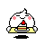 Pixelated character with white rounded body, pink cheeks, and red star on chest holds yellow tray with layered cake slice; four views show varying head angles and one view has Japanese text above head.