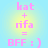 Two identical display pink text on a light blue background with yellow gradient halos, reading 'kat + rifa = BFF :)'