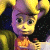 A pixelated cartoon character with yellow hair and purple skin holding a small object, next to green text reading "Original Icons .com" on a dark background.