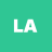 Pixelated white 'LA' letters on solid teal background with slight transparency effect.